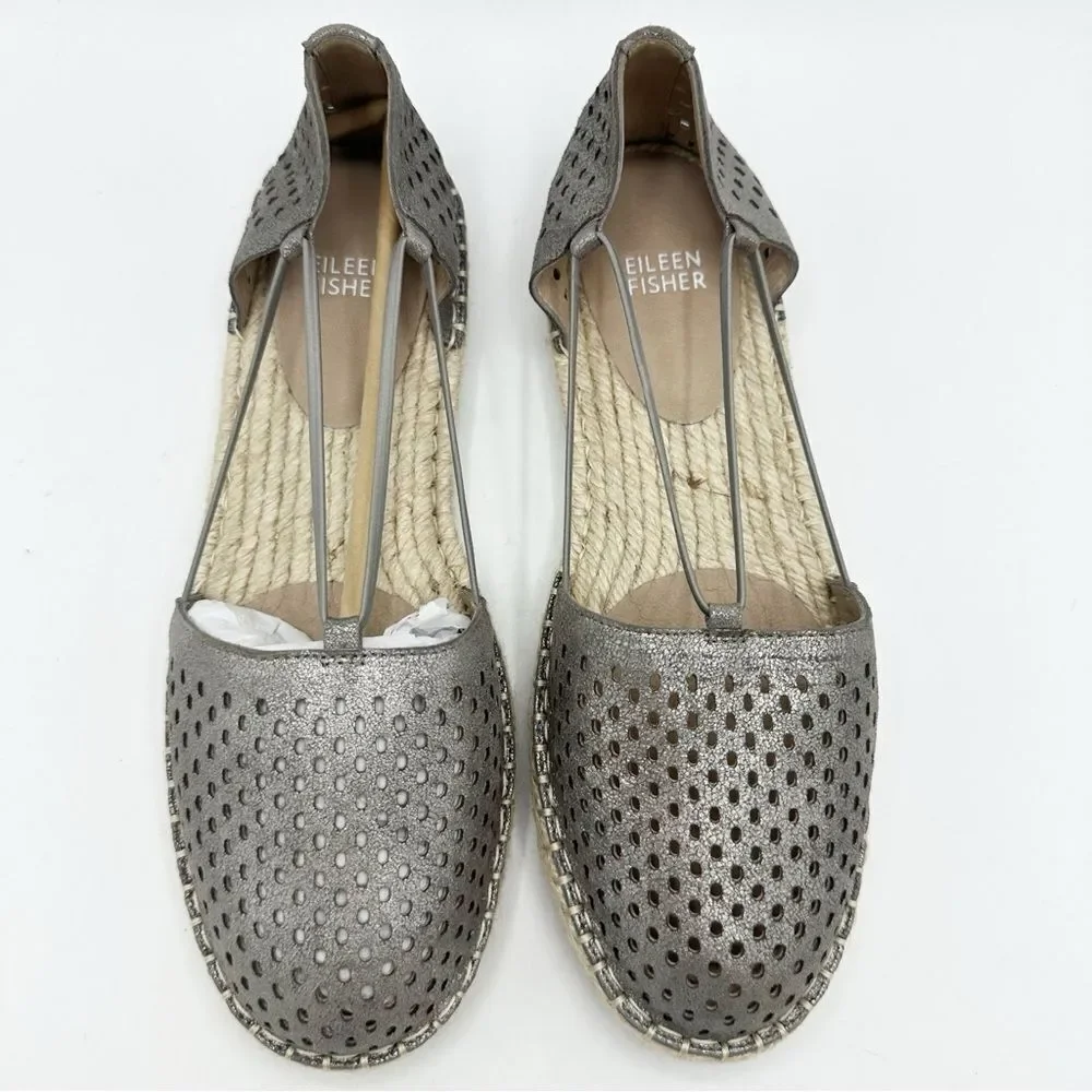 Eileen Fisher Metallic Mica Lee 2‎ D’Orsay Espadrille Flat Sandal Shoe 9.5
